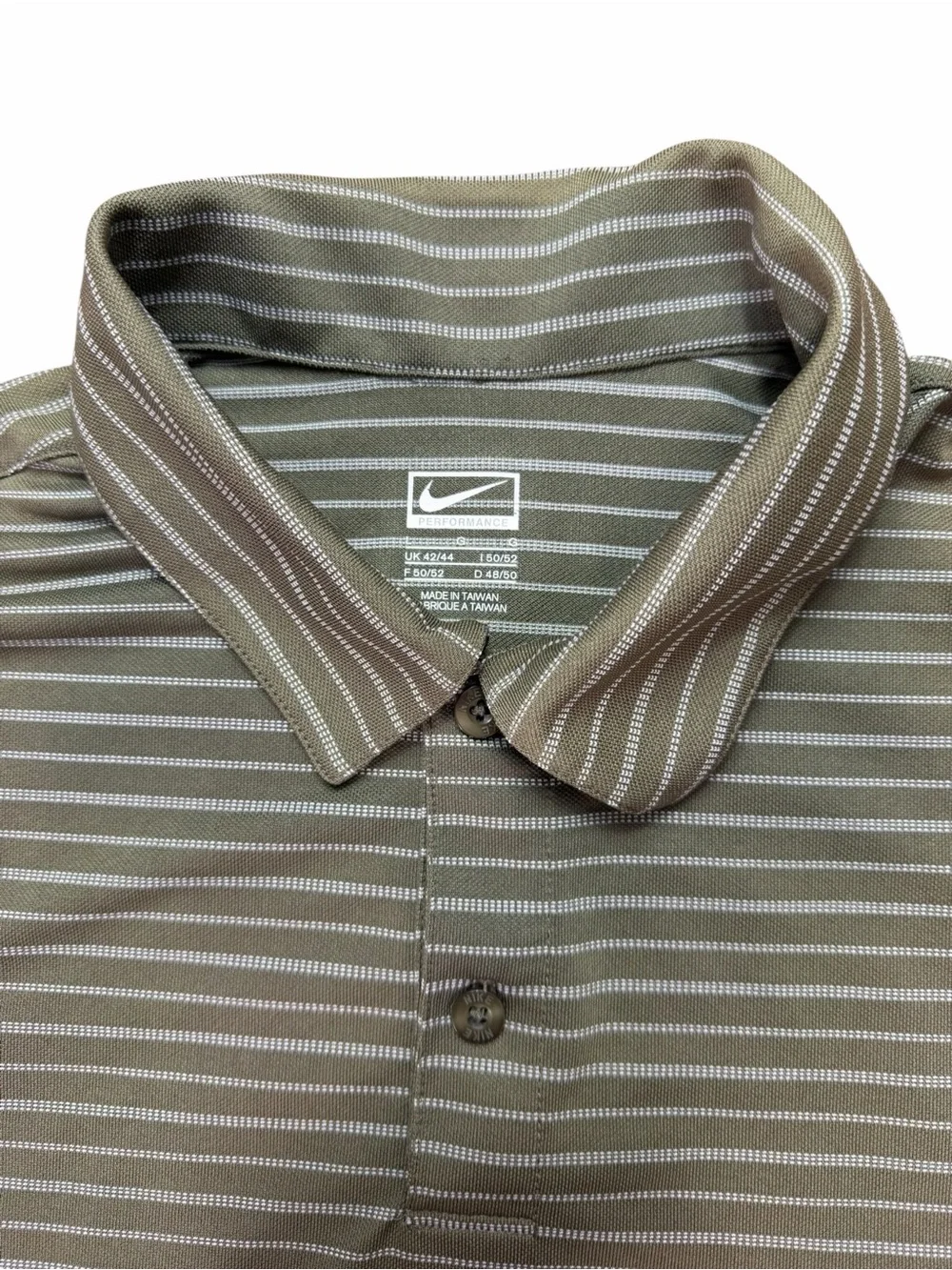 Nike Performance Men's L Green White Striped Short Sleeve Button Golf Polo